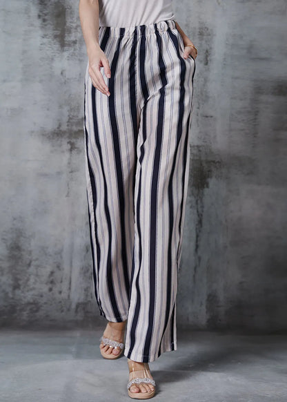Apricot Striped Cotton Straight Pants Fall