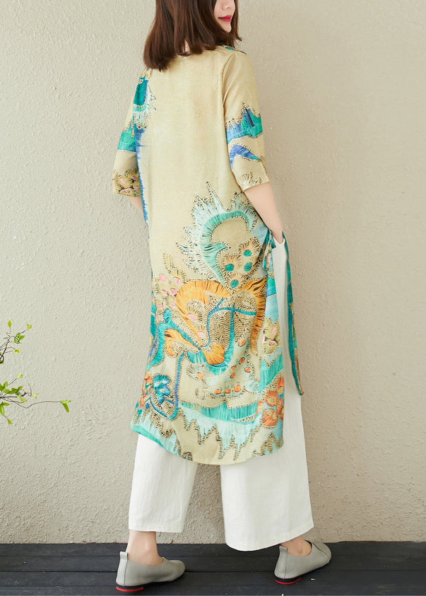 Green Oversized Print Linen Dress Summer