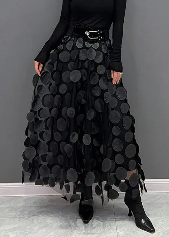 Black Dot Patchwork Tulle Skirt Fall