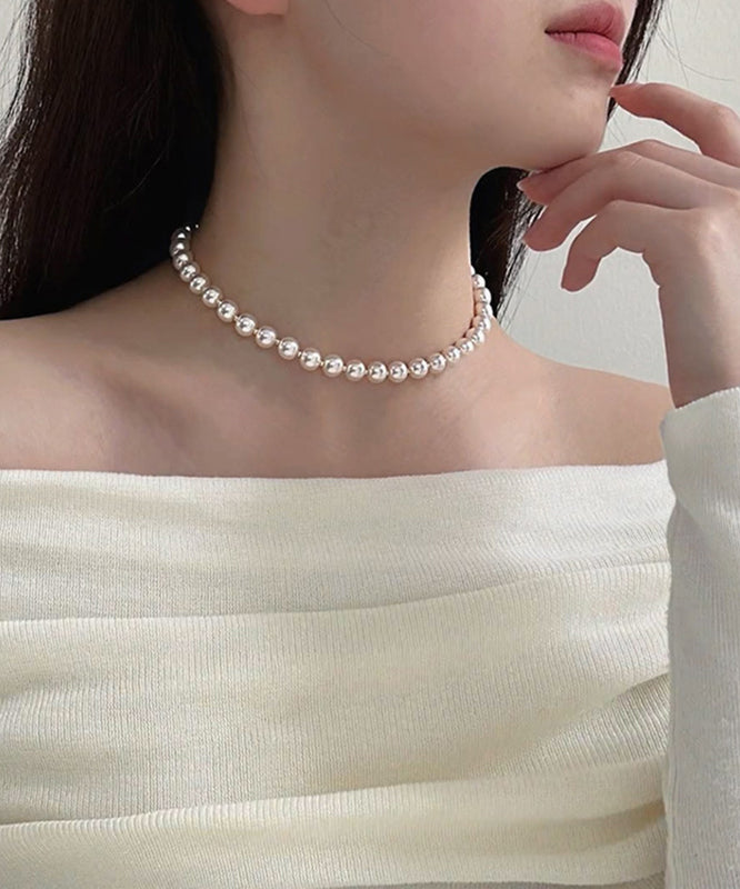 White Copper Alloy Pearl Tassel Charm Bracelet and Gratuated Bead Necklace Two Piece Set