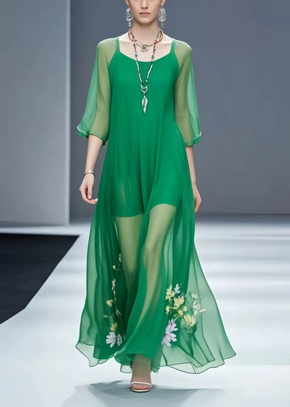 Italian Green Chiffon Vacation Dresses Bracelet Sleeve