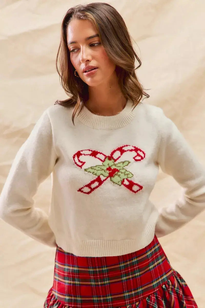 Cozy Christmas Candy Cane Short Sweater