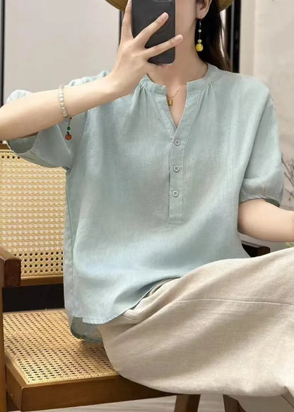 Sky Blue Button Loose Linen Shirt
