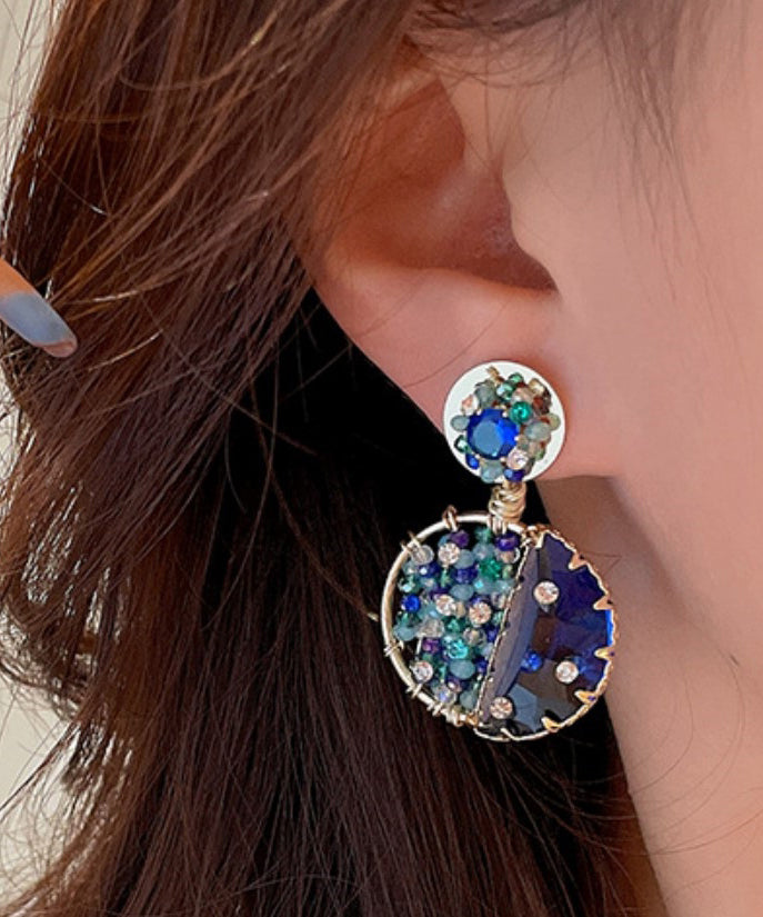 Blue Copper Zircon Crystal Glass Drop Earrings