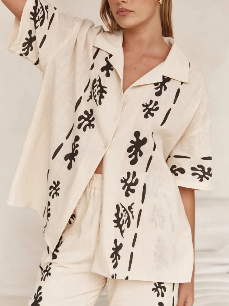 Cream Black Printed Shirt