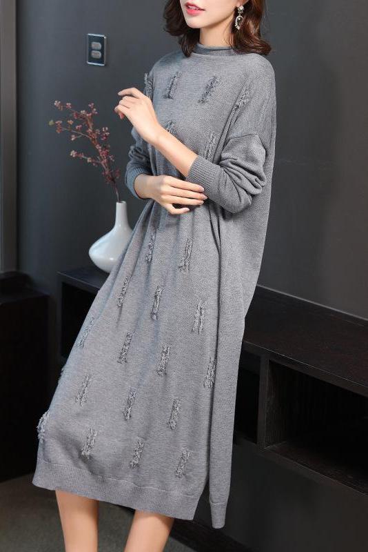 Loose Pure Color Knitted Dresses Outfits