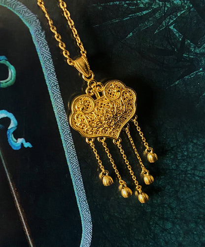 Gold Sterling Silver Overgild Lucky Lock Tassel Pendant Necklace