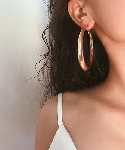 Gold Metal Round Hoop Earrings