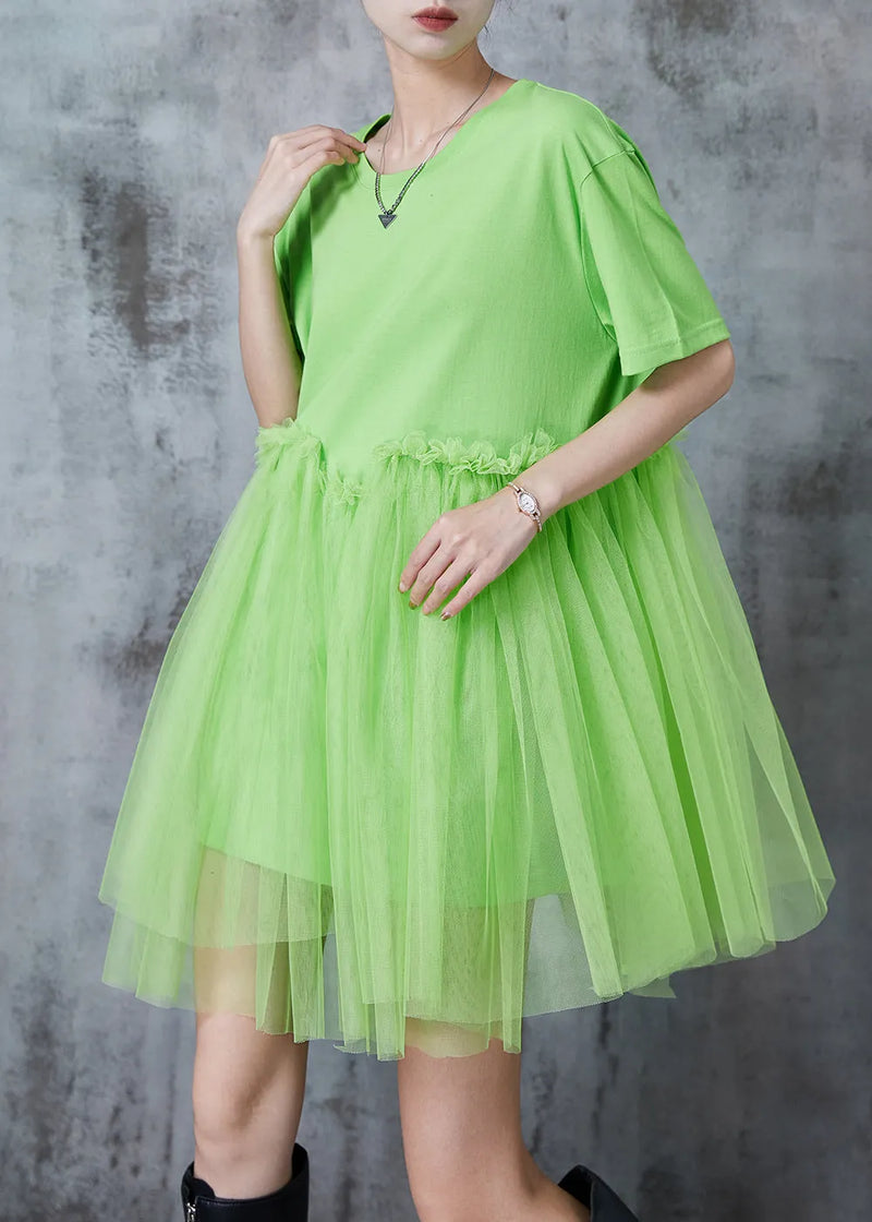 Grass Green Oversized Patchwork Tulle Mini Dresses Summer