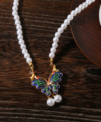 Butterfly Patchwork White Pearl Necklace