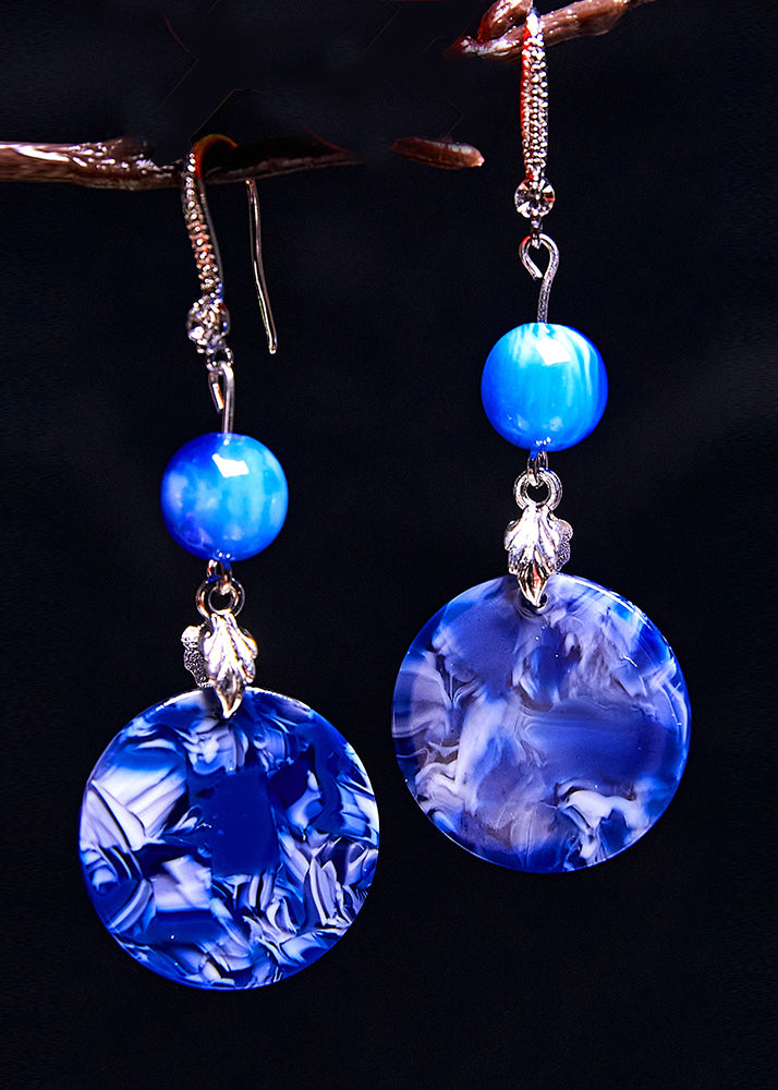 Style Peacock Blue Paitings Jade Drop Earrings