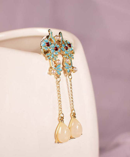 Diy Pink Alloy Oil Drip Resin Pearl Tassel Drop Earrings