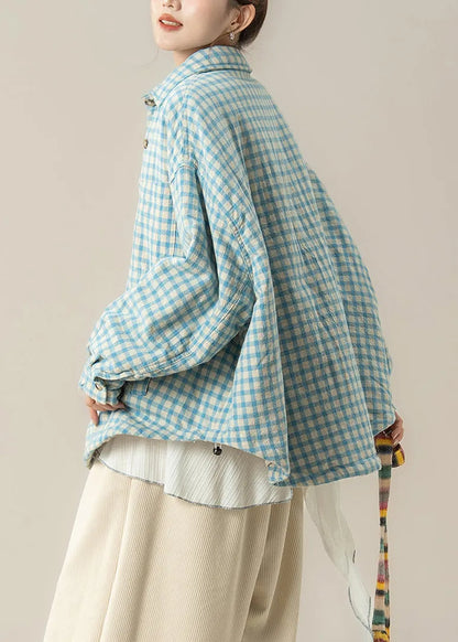Blue Peter Pan Collar Plaid Cotton Filled Shirts Coats Winter