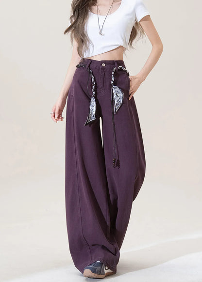 Purple Pockets High Waist Denim Pants Fall
