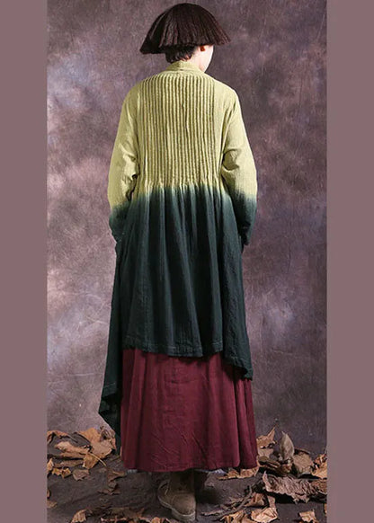 Yellow Green Pockets Gradient Color Cotton Cardigan Spring