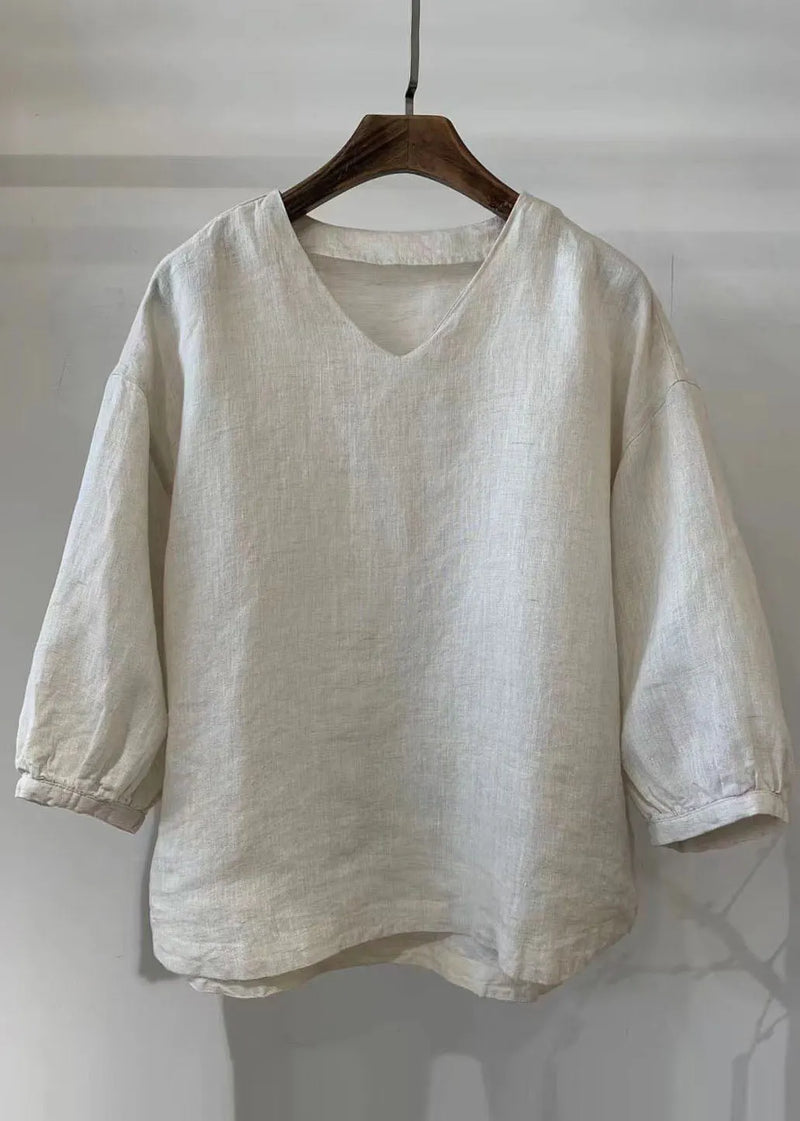 White Oversized Linen Shirt Tops Bracelet Sleeve