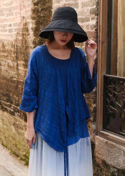 Unique Blue Asymmetrical Cotton Cardigan Three Quarter Sleeve