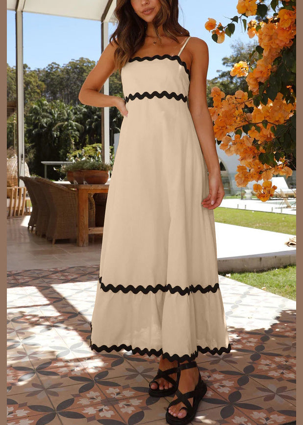 Apricot Patchwork Cotton Spaghetti Strap Dress Summer