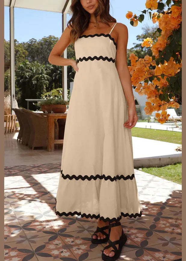 Apricot Patchwork Cotton Spaghetti Strap Dress Summer
