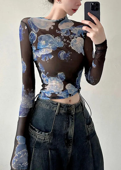 Autumn New Versatile Slim Fit Round Neck Printed T Shirt