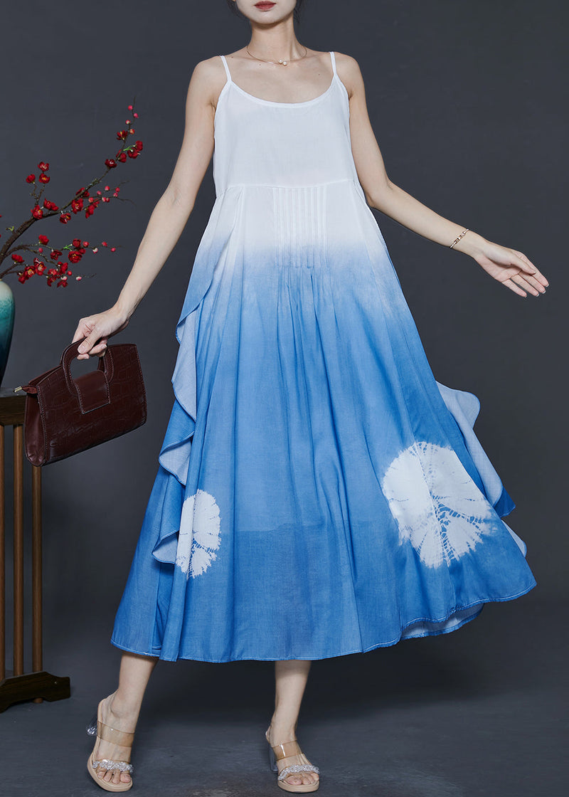 Gradient Blue Ruffled Cotton Cami Dress Summer