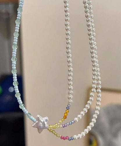 Colorblock Pearl Beads Layered Star Gratuated Bead Necklace