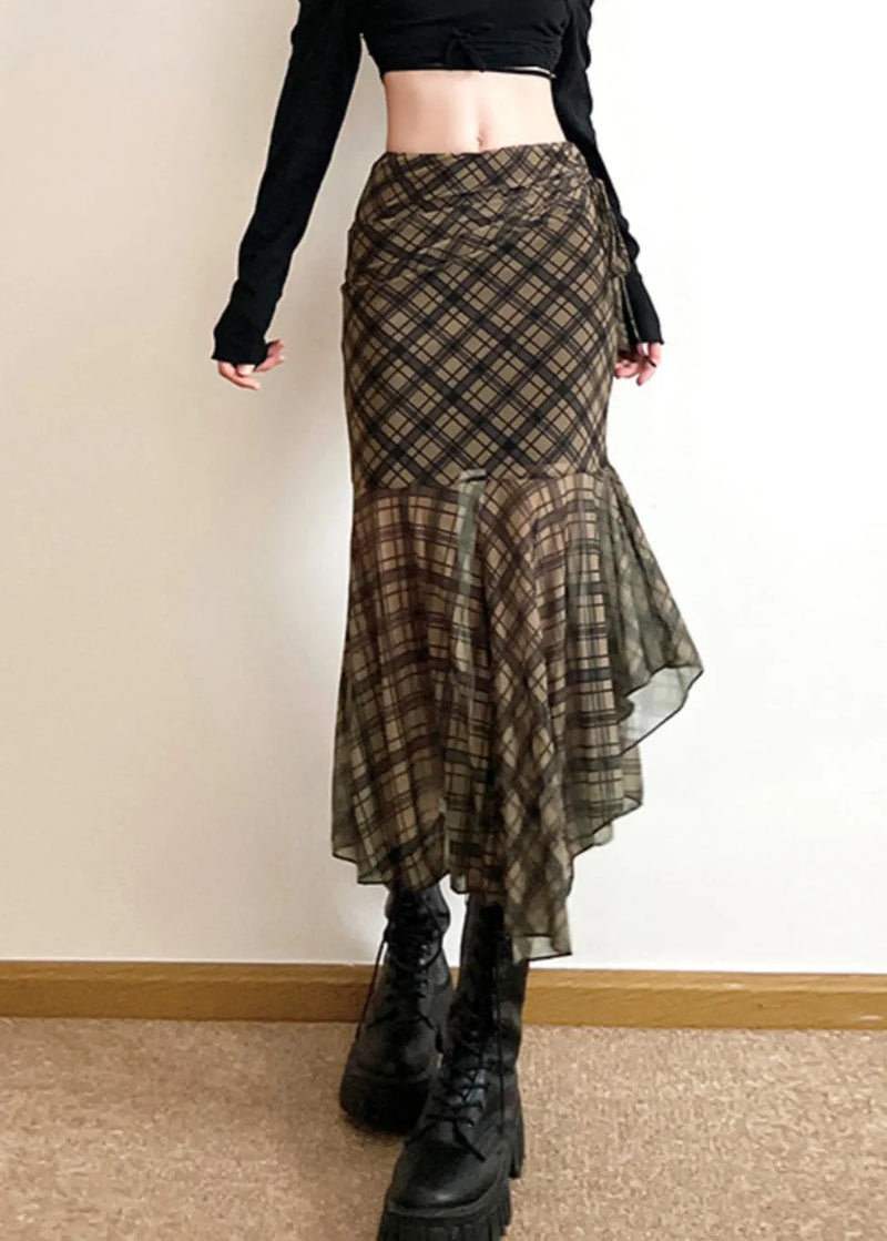 Stylish Asymmetrical Plaid Patchwork Chiffon Skirts Summer