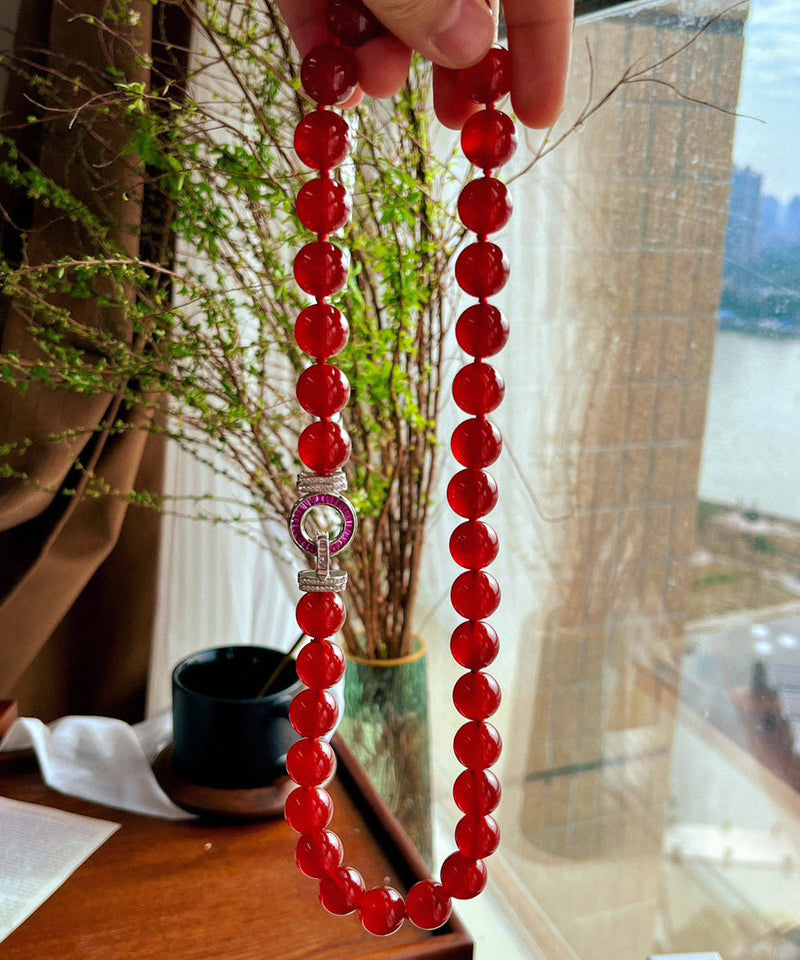 Art Red Hand Woven Agate Beading Gratuated Bead Necklace