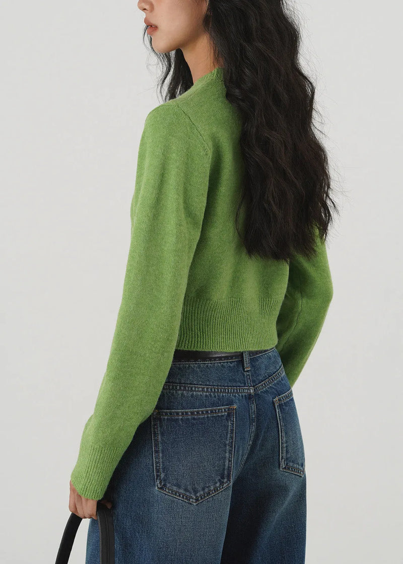 Green O Neck Knit Short Sweaters Tops Spring