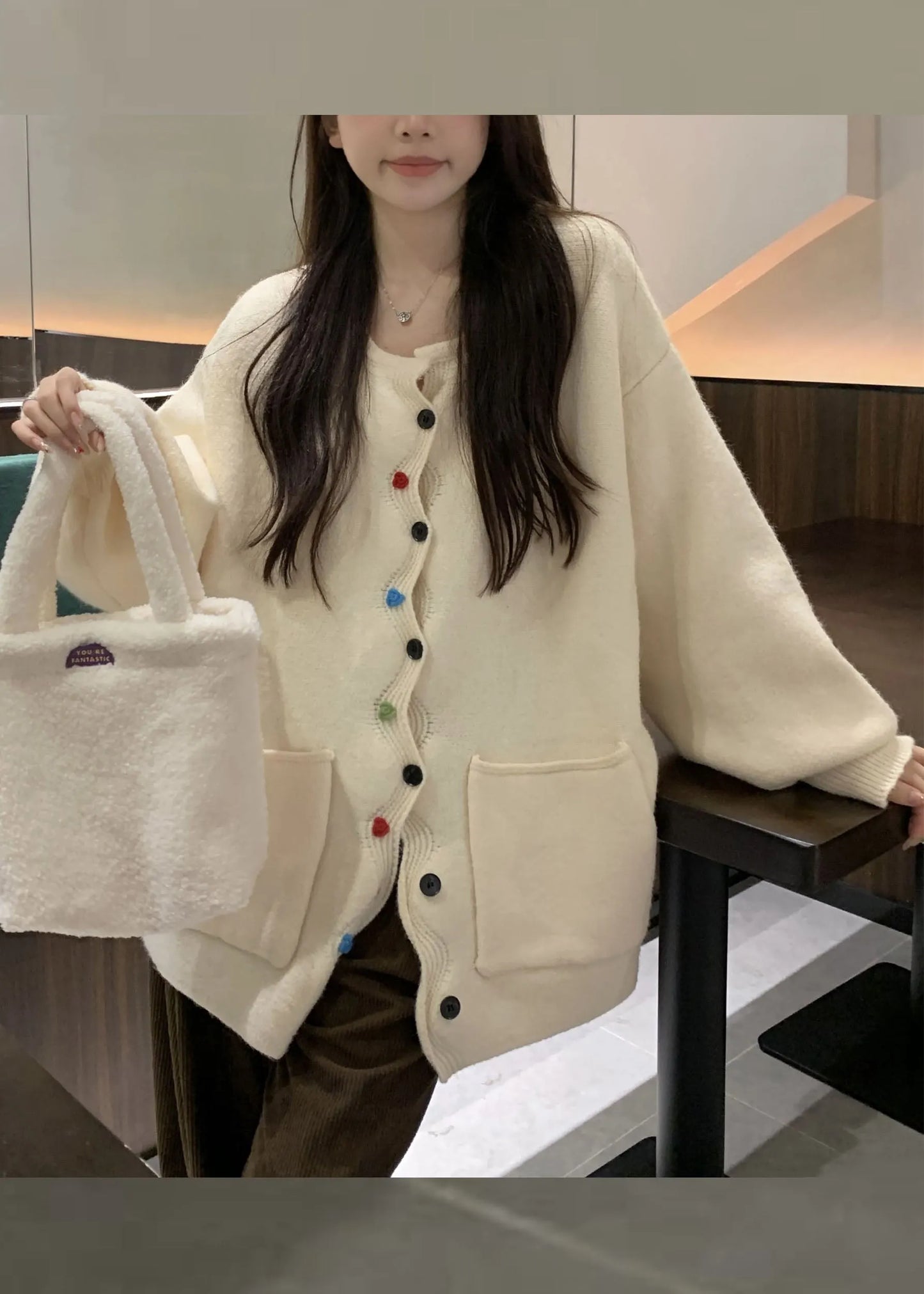 Coffee Pockets Button Cotton Knit Sweaters Coats Fall