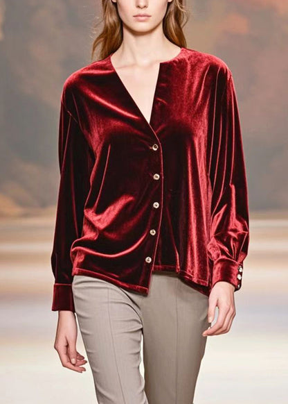 Mulberry Asymmetrical Design Silk Velour Shirt Fall