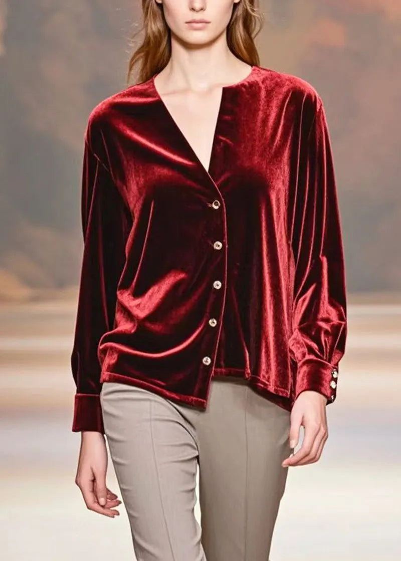 Mulberry Asymmetrical Design Silk Velour Shirt Fall
