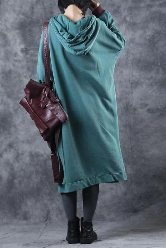 Loose Hoodie Print Long Fleece Dresses for