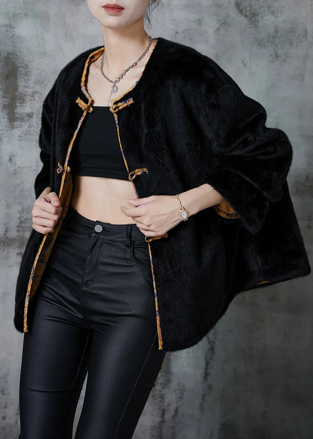 Yellow Print Faux Mink Hair Wear on Both Sides Coats Winter