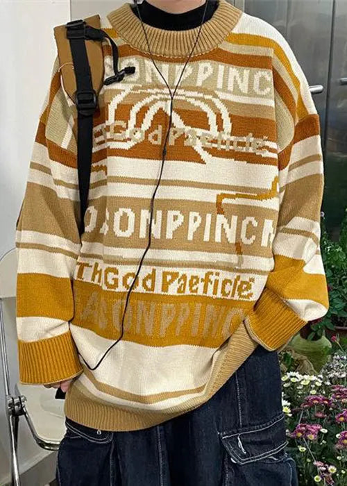 Yellow Letter Cozy Cotton Knit Winter Sweater O Neck