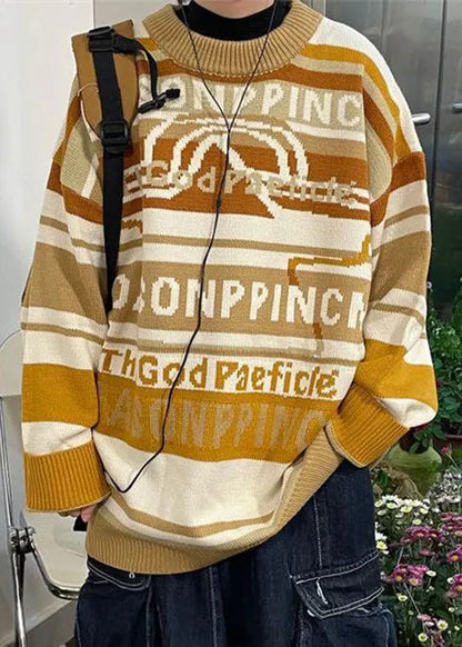 Yellow Letter Cozy Cotton Knit Winter Sweater O Neck