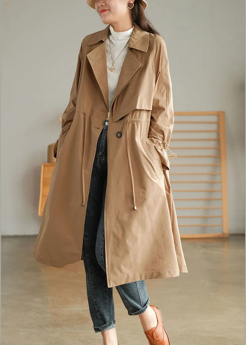 Khaki Color Cotton Trench Coats Oversized Notched Fall