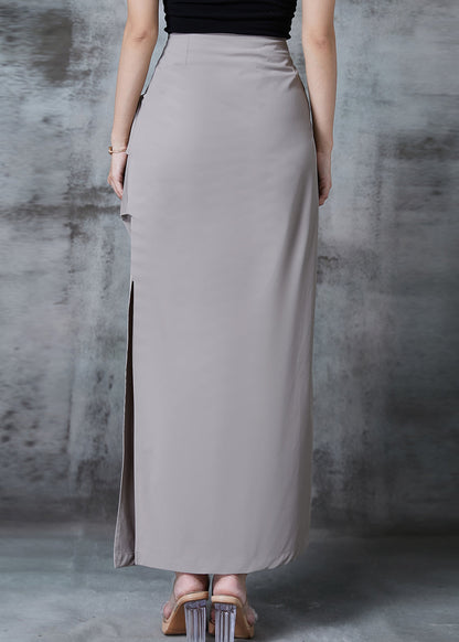 Grey Side Open Silm Fit Spandex Wraped Skirts Fall