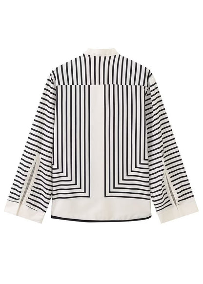 O Neck Striped Chiffon Shirt Tops Spring