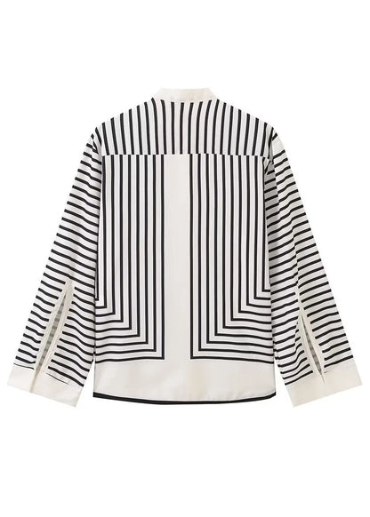 O Neck Striped Chiffon Shirt Tops Spring