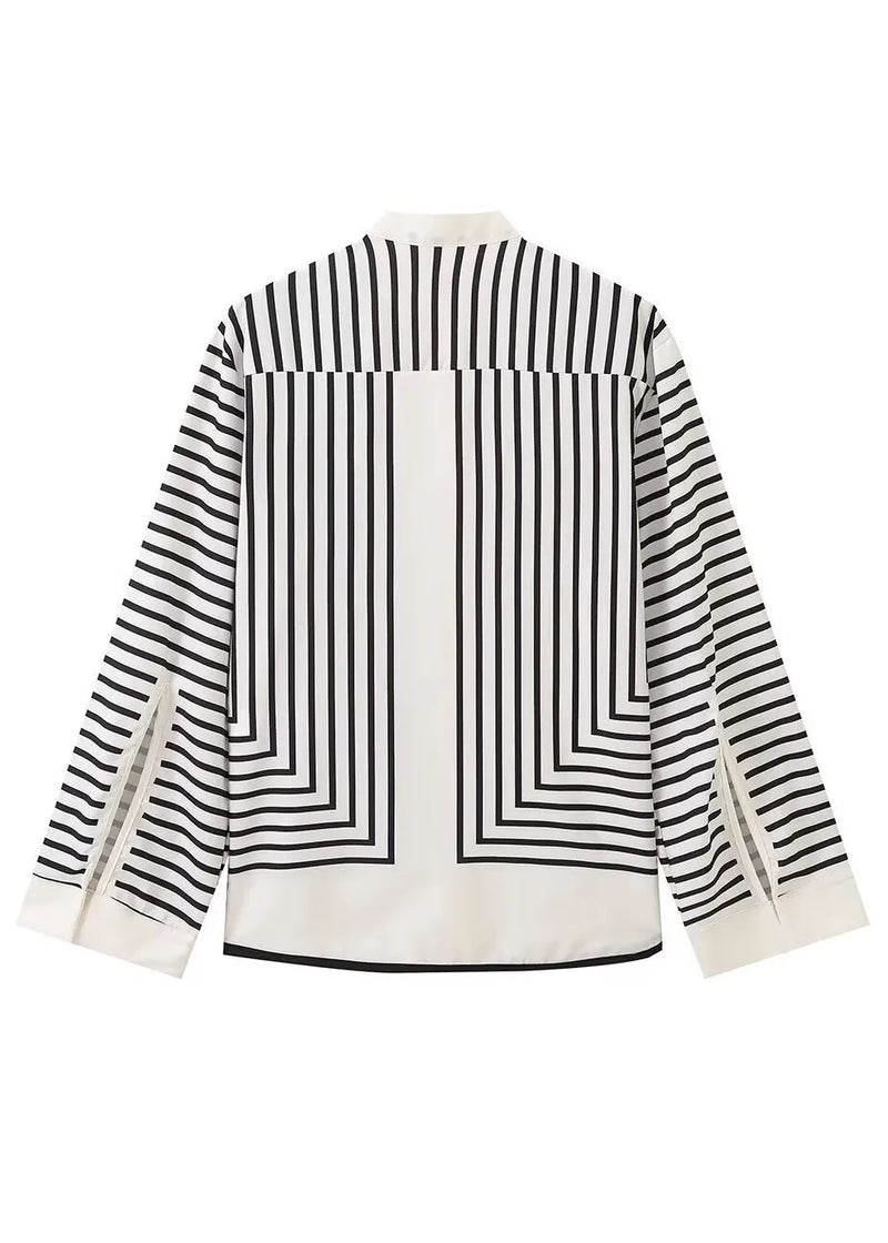 O Neck Striped Chiffon Shirt Tops Spring