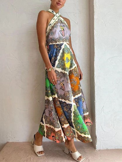 Satin Paisley Midi Dress