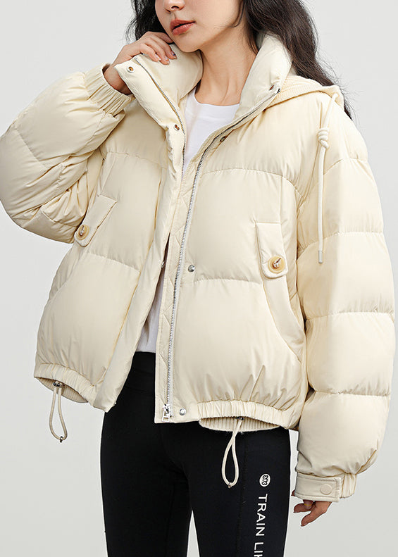 White Hooded Pockets Drawstring Duck Down Down Coats Winter