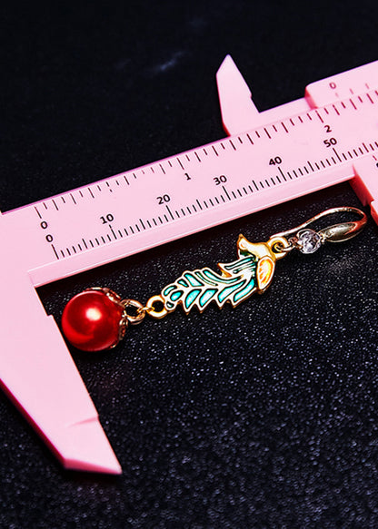 Red Pearl Cloisonne Gilding Drop Earrings