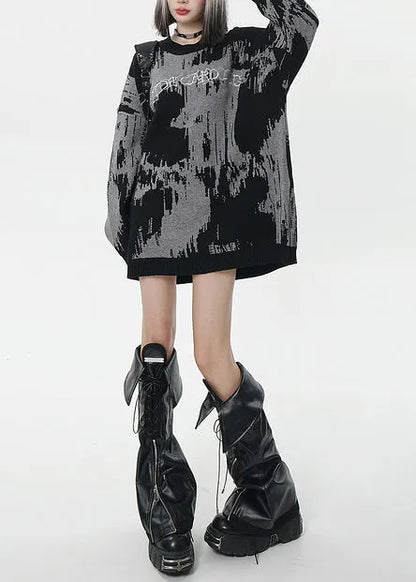 Fine Grey Oversized Tie Dye Long Sweater Winter