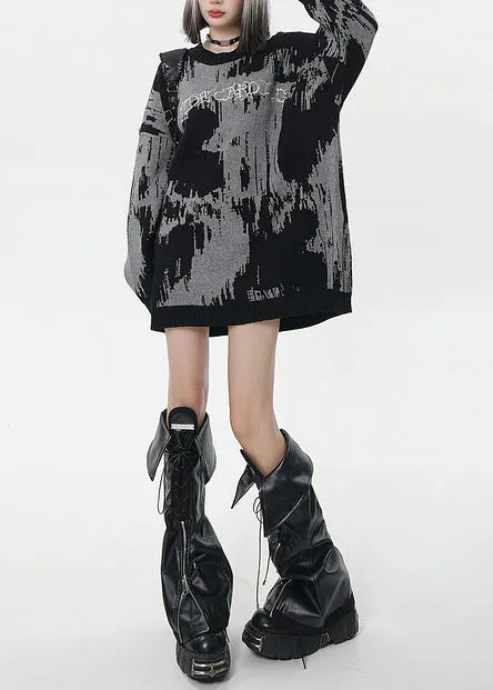 Fine Grey Oversized Tie Dye Long Sweater Winter