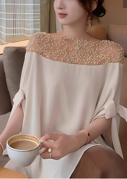 French Apricot Nail Bead Patchwork Shirt Cloak Sleeves