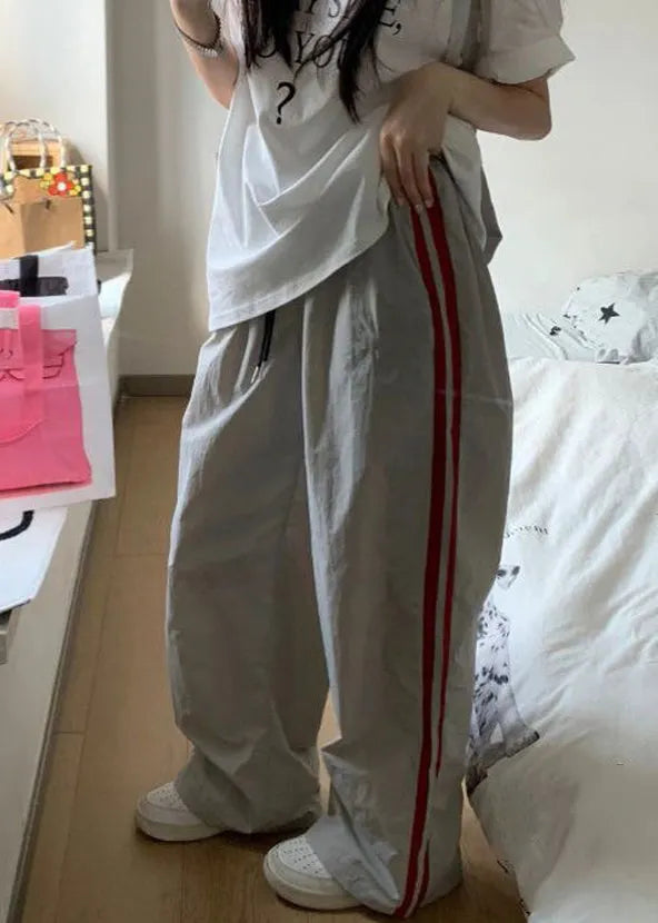 Yellow Striped Elastic Waist Cotton Pants Spring
