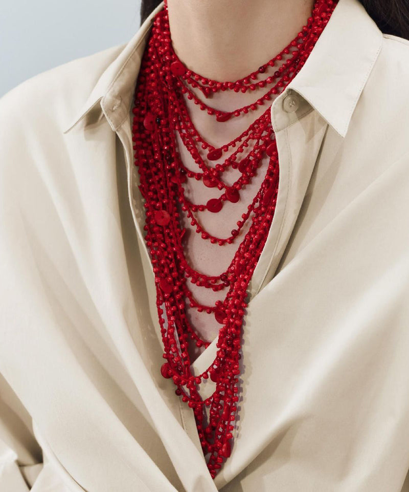 Fine Red Alloy Multi-layer Beading Necklace