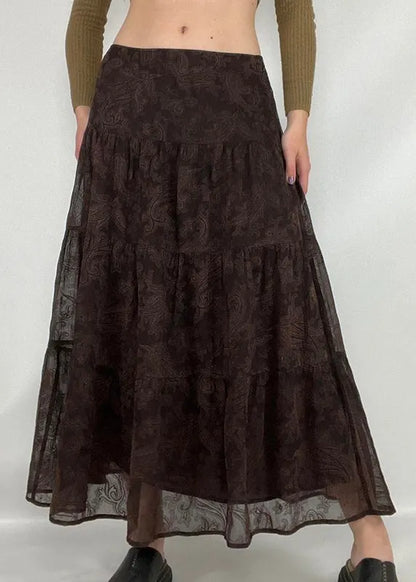 Brown Print High Waist Tulle Skirts Summer